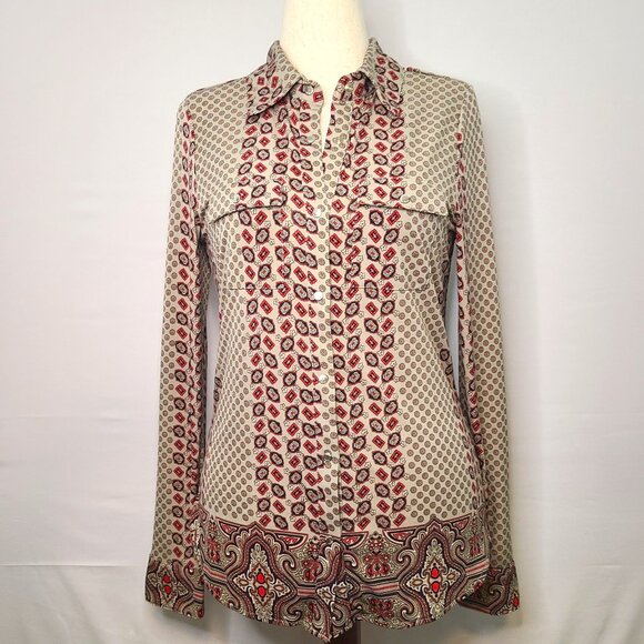 BCBG Maxazria Womens Long Sleeve Snap Up Blouse Size L - Picture 1 of 10
